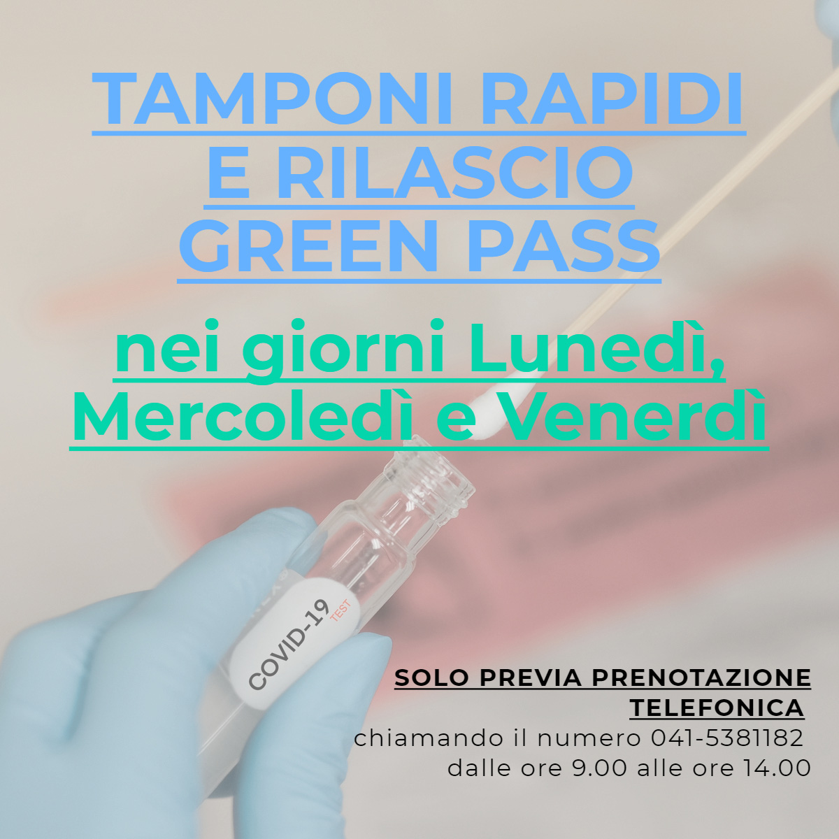 Prenotazioni tamponi rapidi e rilascio Green Pass